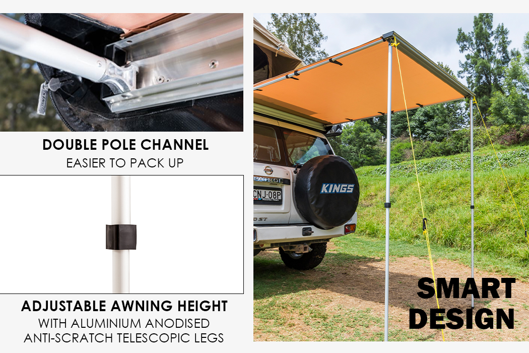 Kings Awning 1.4 x 2m Rear 4WD Roof Top Tent Shade Extension Car Cover